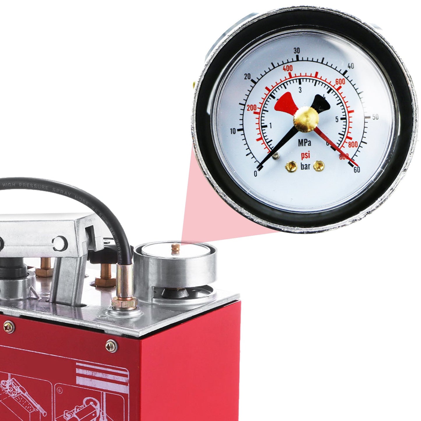 Hydraulic Pressure Test Pump 50 Bar Hand Pressure Test Pump 726 PSI 3.2 Gallon Tank 45ML 1/2" BSP Hydrostatic Test Pump for Pipeline Pressure Container Irrigation Firemen (Test Pump 50 Bar) - Image 3