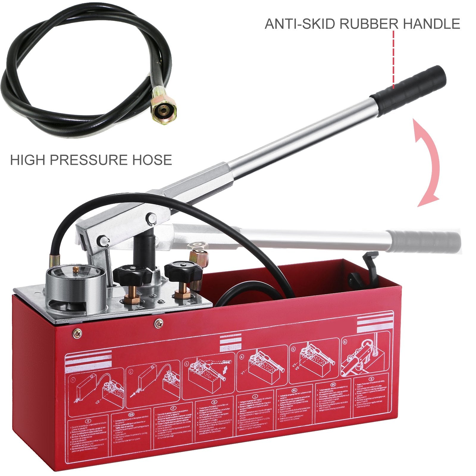 Hydraulic Pressure Test Pump 50 Bar Hand Pressure Test Pump 726 PSI 3.2 Gallon Tank 45ML 1/2" BSP Hydrostatic Test Pump for Pipeline Pressure Container Irrigation Firemen (Test Pump 50 Bar) - Image 6