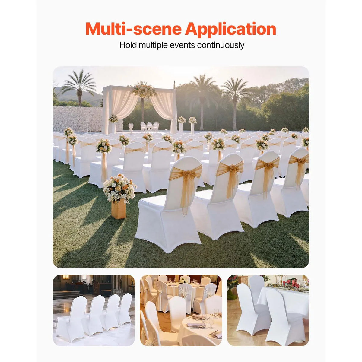 Stretch Spandex Folding Chair Covers, Universal Fitted Chair Cover, Removable Washable Protective Slipcovers, for Wedding, Holiday, Banquet, Party, Celebration, Dining (50PCS White) - Image 2
