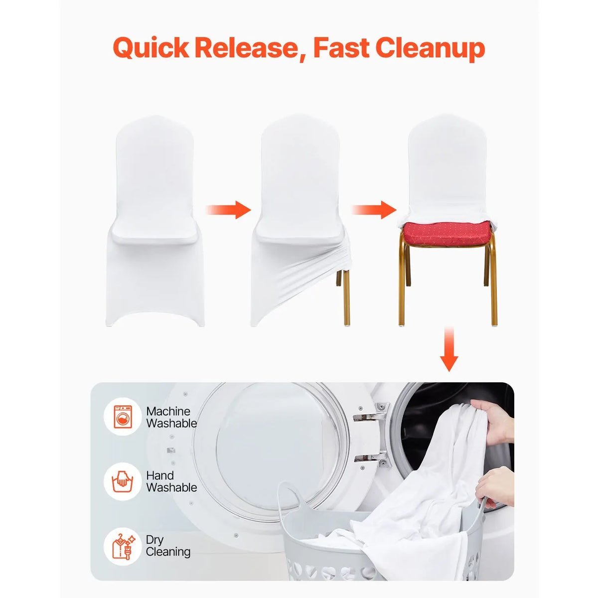 Stretch Spandex Folding Chair Covers, Universal Fitted Chair Cover, Removable Washable Protective Slipcovers, for Wedding, Holiday, Banquet, Party, Celebration, Dining (50PCS White) - Image 5