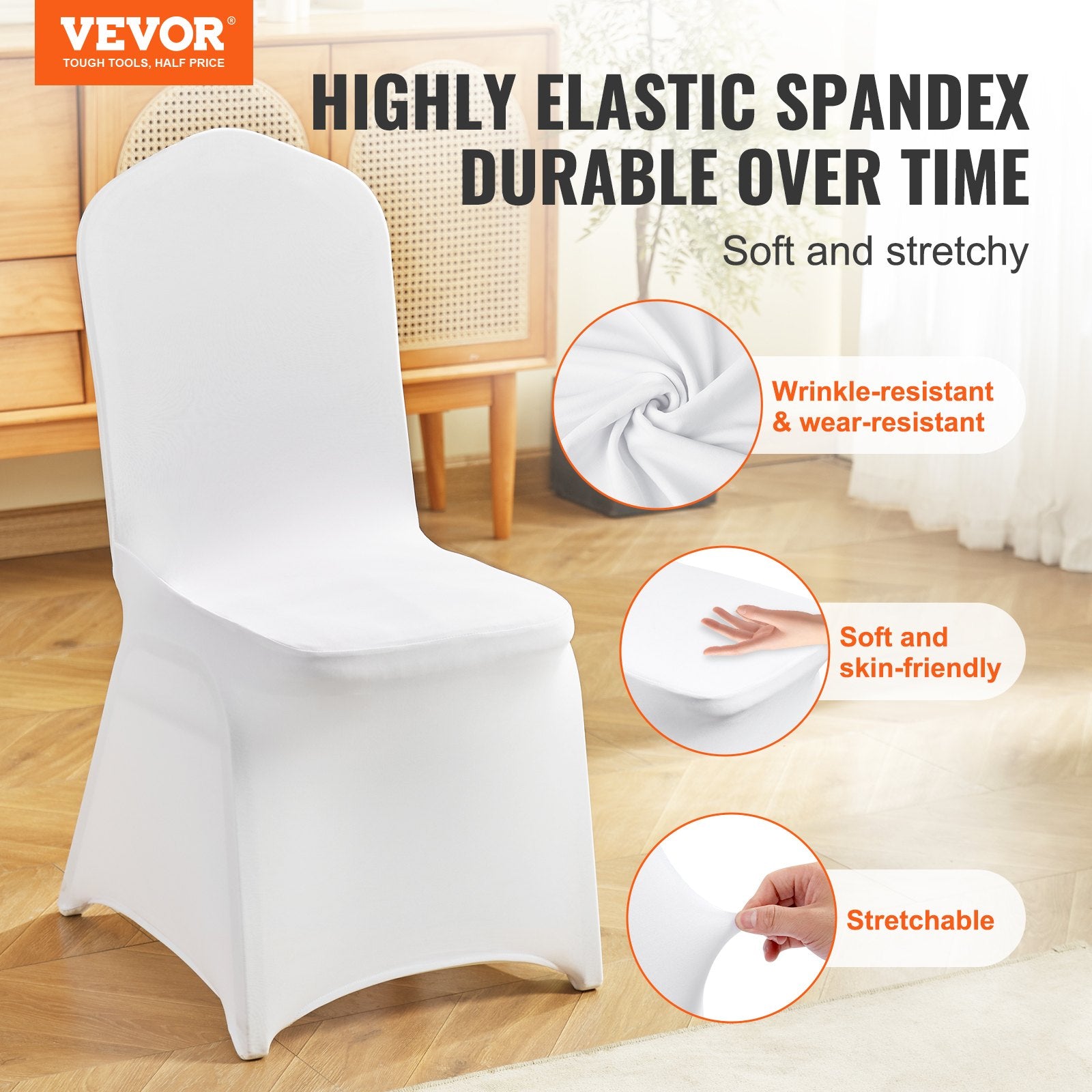 Stretch Spandex Folding Chair Covers, Universal Fitted Chair Cover, Removable Washable Protective Slipcovers, for Wedding, Holiday, Banquet, Party, Celebration, Dining (50PCS White) - Image 2