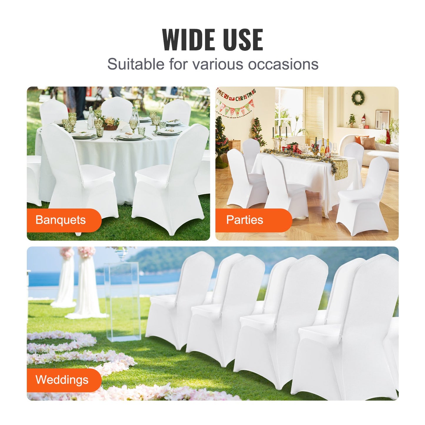 Stretch Spandex Folding Chair Covers, Universal Fitted Chair Cover, Removable Washable Protective Slipcovers, for Wedding, Holiday, Banquet, Party, Celebration, Dining (50PCS White) - Image 6