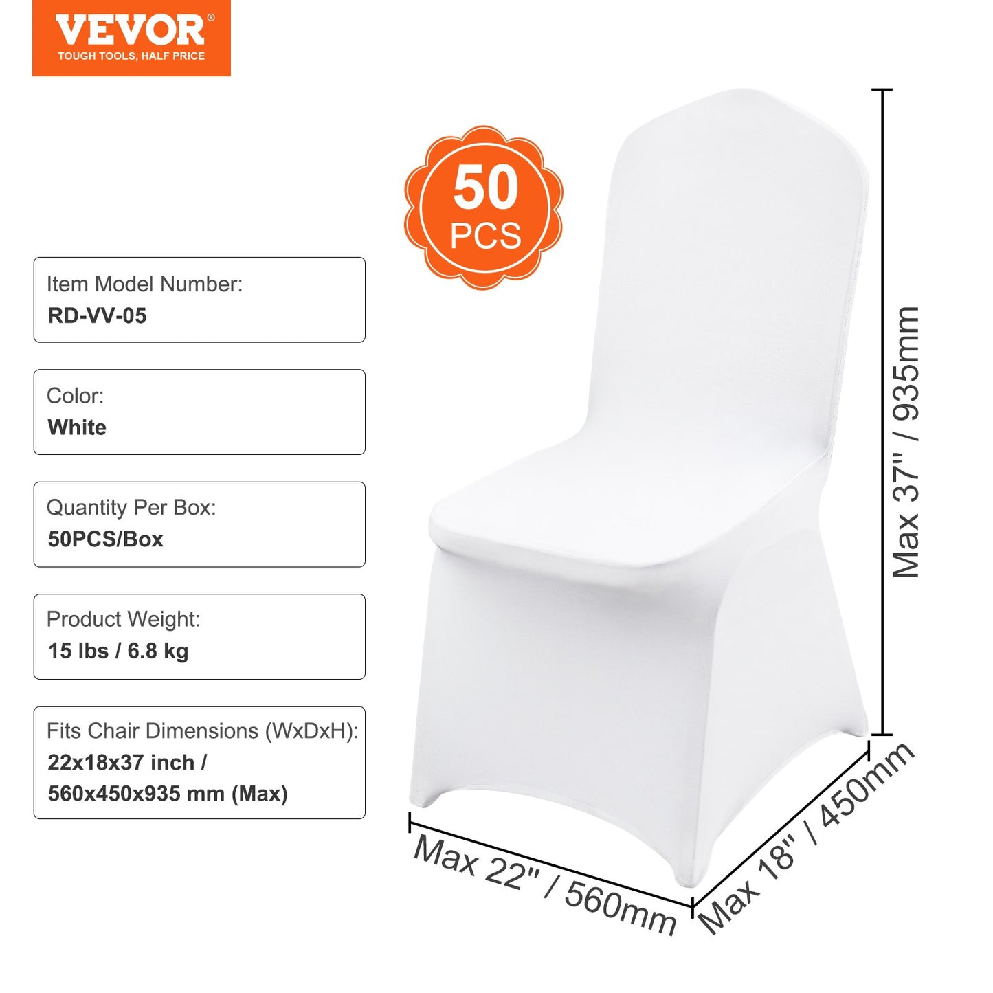 Stretch Spandex Folding Chair Covers, Universal Fitted Chair Cover, Removable Washable Protective Slipcovers, for Wedding, Holiday, Banquet, Party, Celebration, Dining (50PCS White) - Image 7