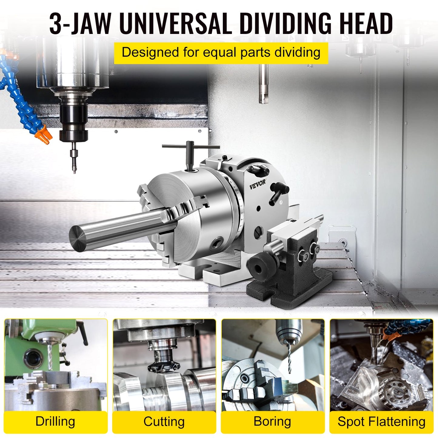 BS-0 Dividing Head 5 Inch, Precision Dividing Head Set with 5" 3-jaw Chuck & Tailstock Dividing Plates for Milling Machine - Image 2