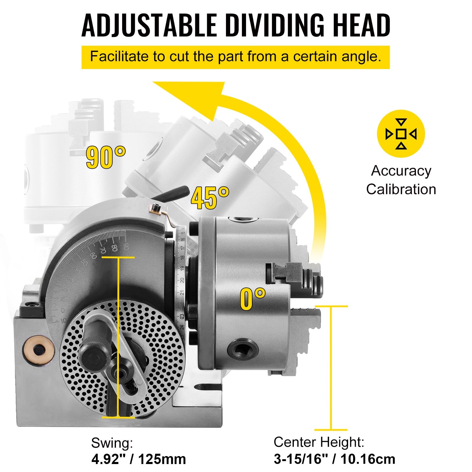 BS-0 Dividing Head 5 Inch, Precision Dividing Head Set with 5" 3-jaw Chuck & Tailstock Dividing Plates for Milling Machine - Image 4