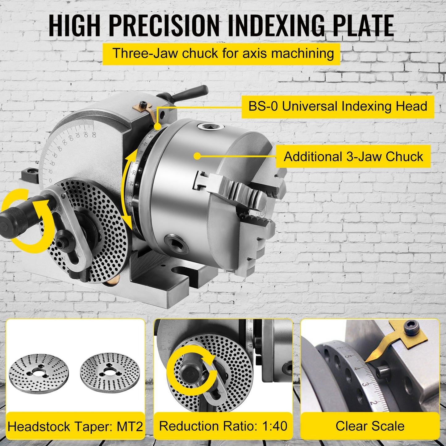 BS-0 Dividing Head 5 Inch, Precision Dividing Head Set with 5" 3-jaw Chuck & Tailstock Dividing Plates for Milling Machine - Image 5