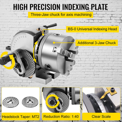 BS-0 Dividing Head 5 Inch, Precision Dividing Head Set with 5" 3-jaw Chuck & Tailstock Dividing Plates for Milling Machine - Image 5