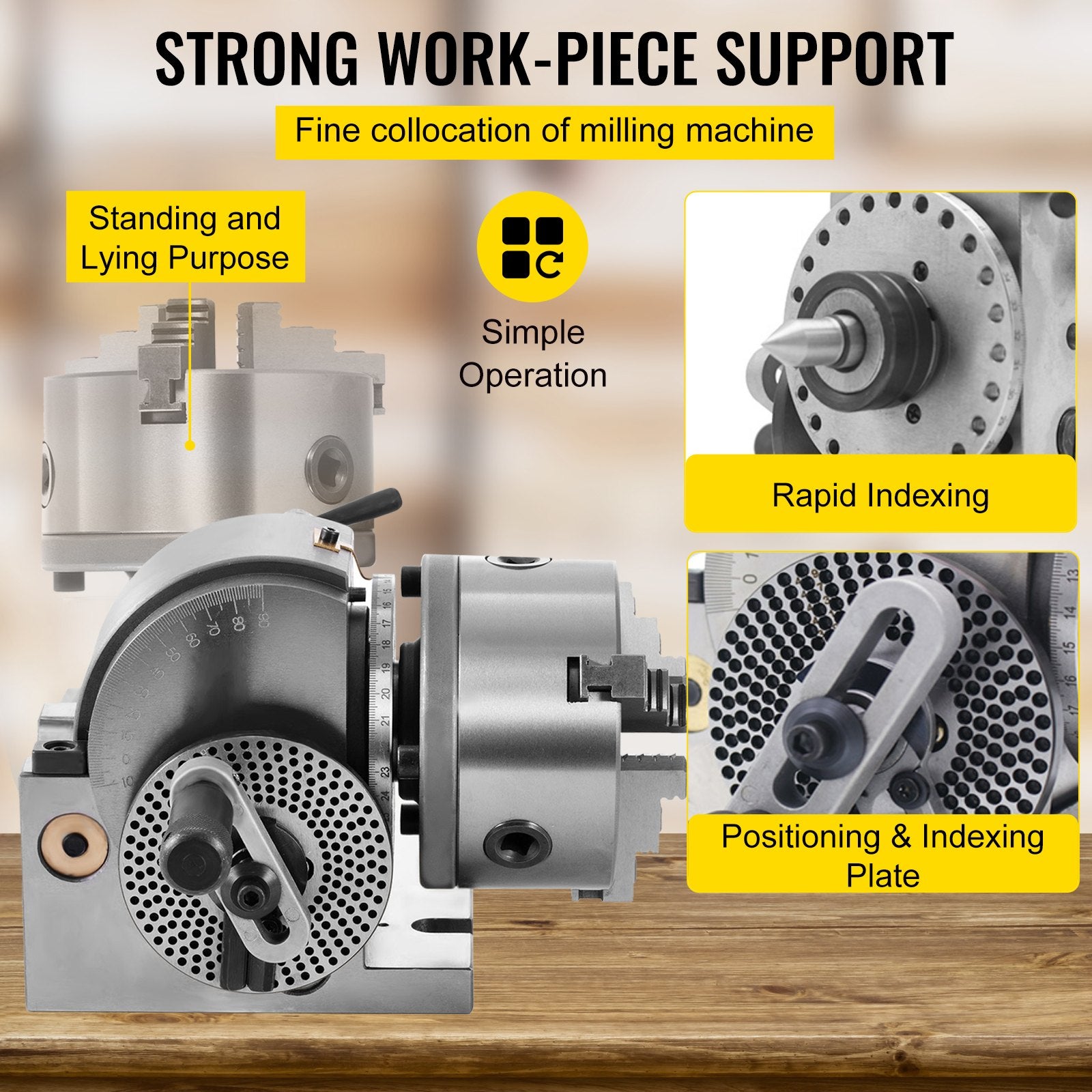 BS-0 Dividing Head 5 Inch, Precision Dividing Head Set with 5" 3-jaw Chuck & Tailstock Dividing Plates for Milling Machine - Image 6