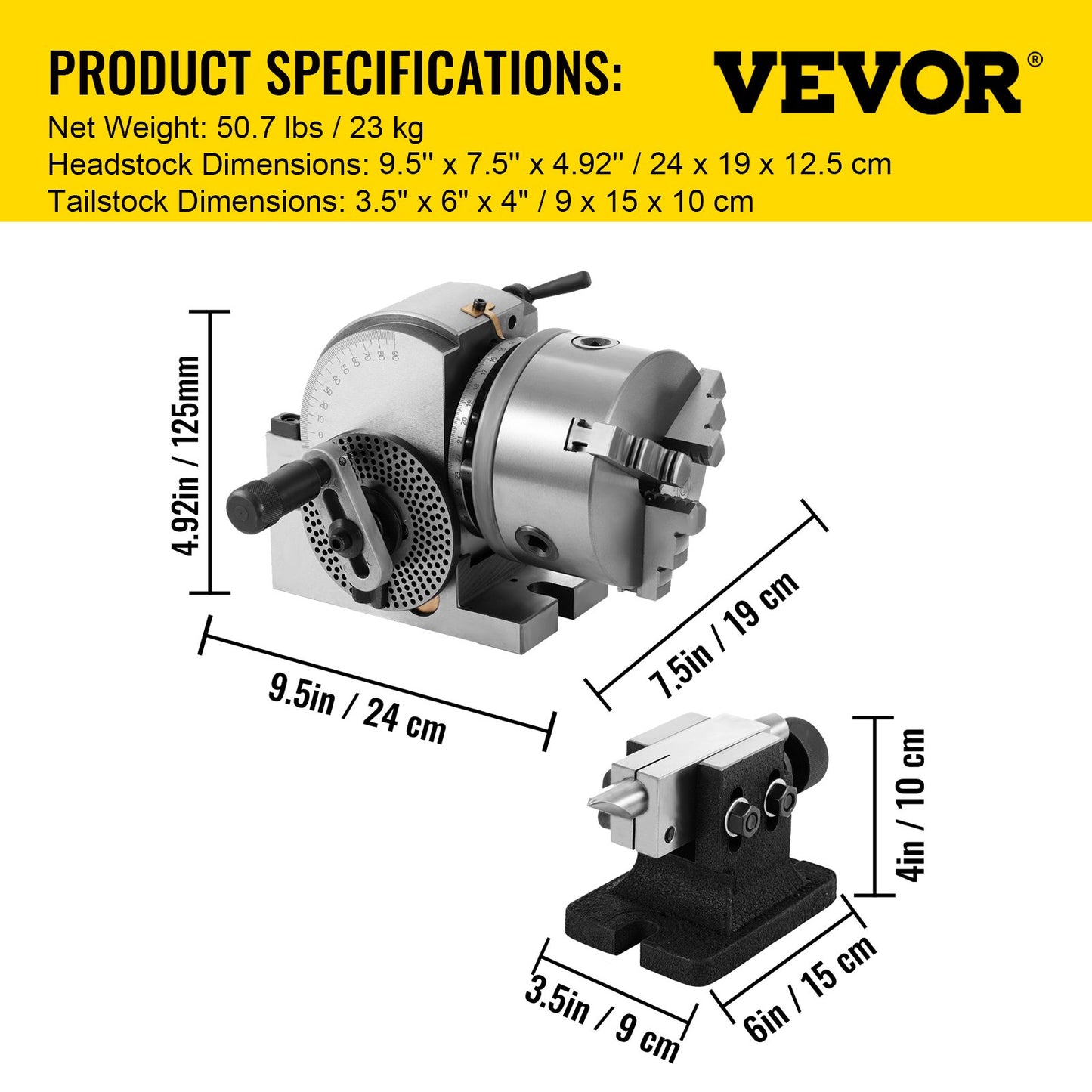 BS-0 Dividing Head 5 Inch, Precision Dividing Head Set with 5" 3-jaw Chuck & Tailstock Dividing Plates for Milling Machine - Image 7