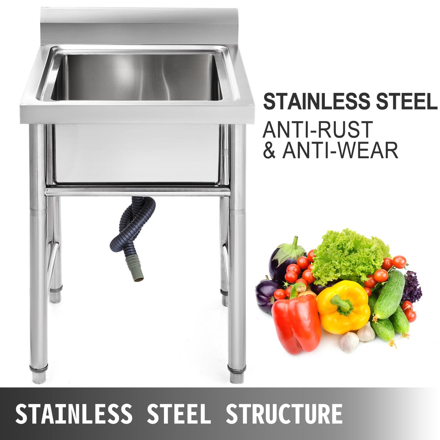 Handmade Sink Non-magnetic Stainless Steel Kitchen Sink Hand Made 1 Compartment 44.4 x 41.9 x 25.4 cm Capacity Huge Tub Sink for Farmhouse Cafe Shop Hospital - Image 2