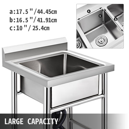 Handmade Sink Non-magnetic Stainless Steel Kitchen Sink Hand Made 1 Compartment 44.4 x 41.9 x 25.4 cm Capacity Huge Tub Sink for Farmhouse Cafe Shop Hospital - Image 3