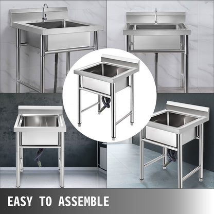 Handmade Sink Non-magnetic Stainless Steel Kitchen Sink Hand Made 1 Compartment 44.4 x 41.9 x 25.4 cm Capacity Huge Tub Sink for Farmhouse Cafe Shop Hospital - Image 7