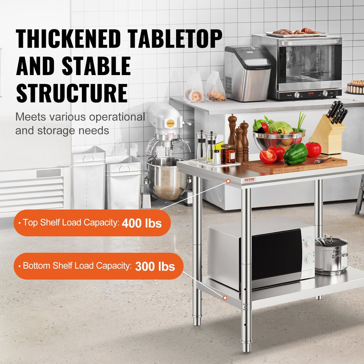 910x610mm Stainless Steel Kitchen Bench Commercial Work Food Prep Table - Image 3