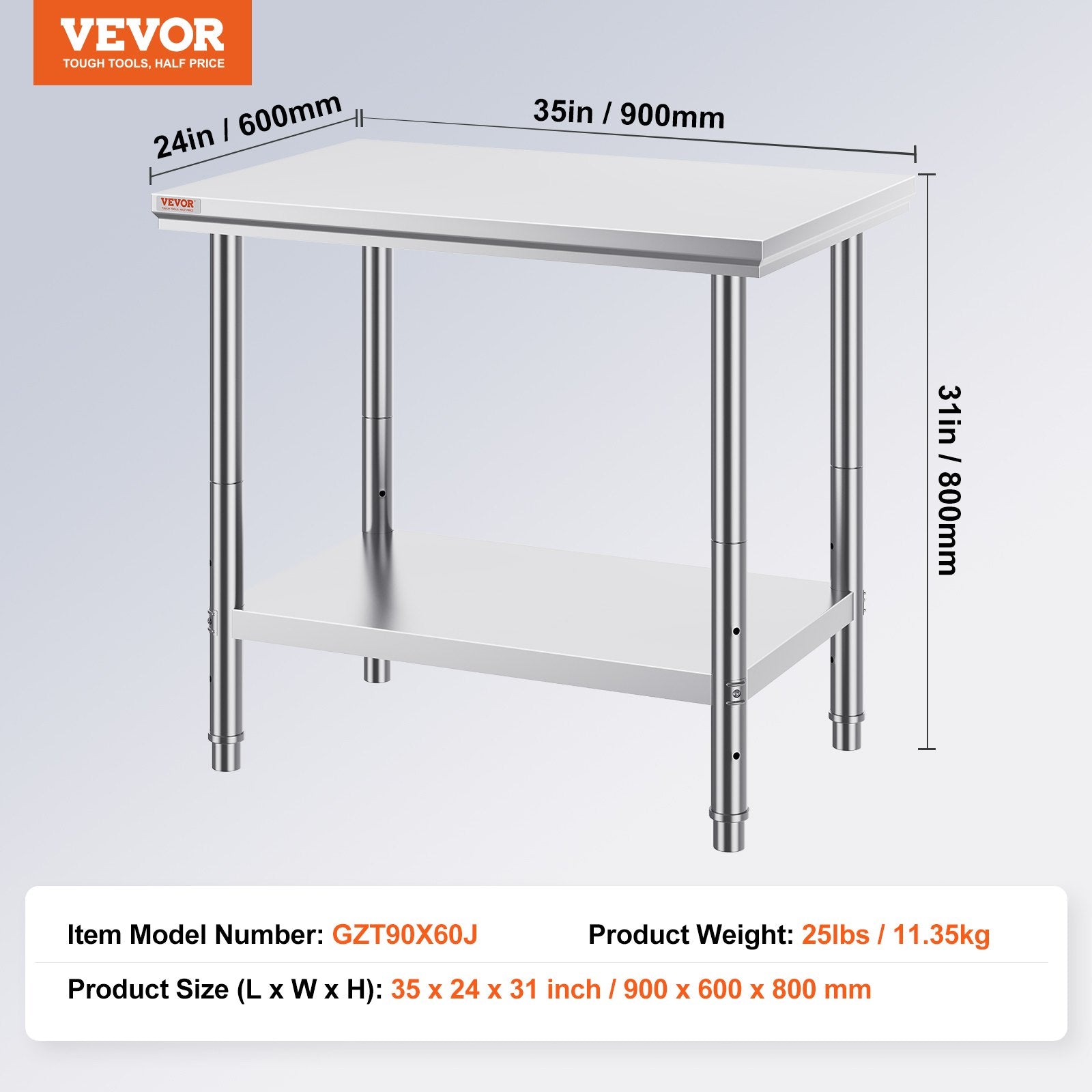 910x610mm Stainless Steel Kitchen Bench Commercial Work Food Prep Table - Image 7
