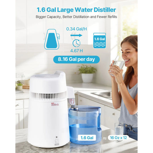 6L Water Distiller Home Countertop Purifier Machine 900W Plastic Container - Image 2