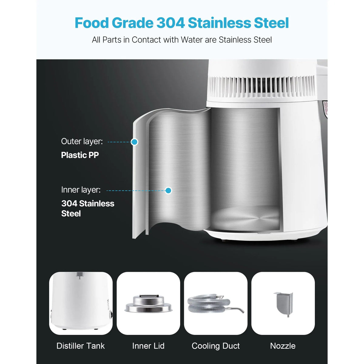 6L Water Distiller Home Countertop Purifier Machine 900W Plastic Container - Image 4