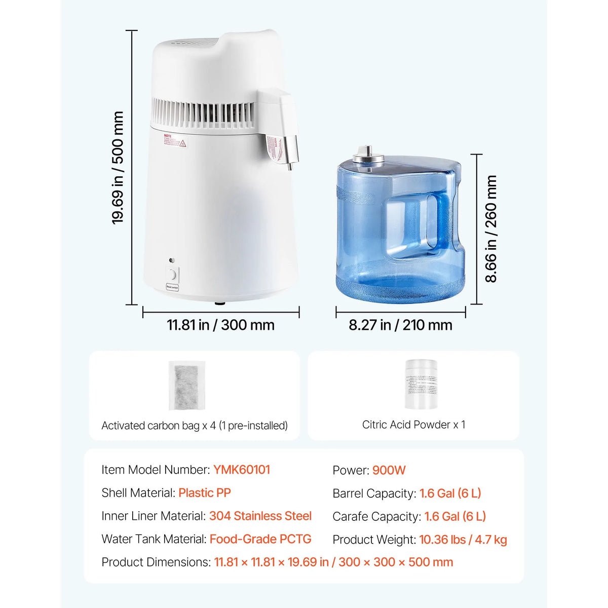 6L Water Distiller Home Countertop Purifier Machine 900W Plastic Container - Image 7