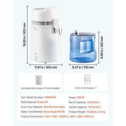 6L Water Distiller Home Countertop Purifier Machine 900W Plastic Container - Image 7