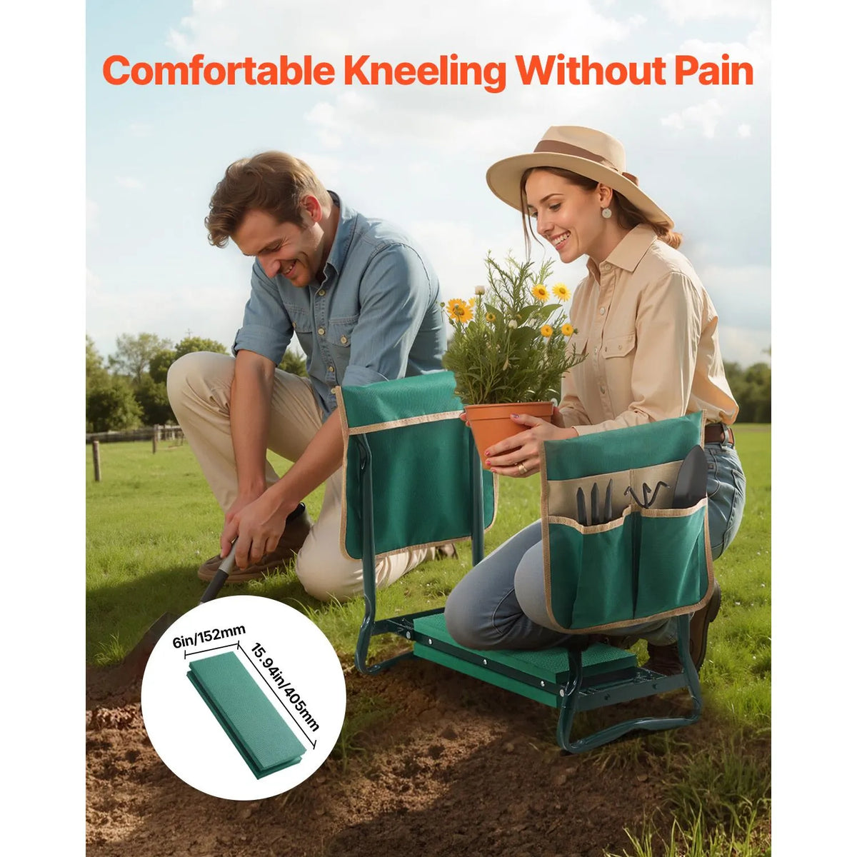 Garden Kneeler and Seat, 6 in Wide Kneeling Pad, Heavy Duty Garden Kneeling Stool, Folding Garden Seat with 2 Tool Bags, Relieve Knee & Back Pain, Portable Garden Bench for Women Grandparents - Image 2