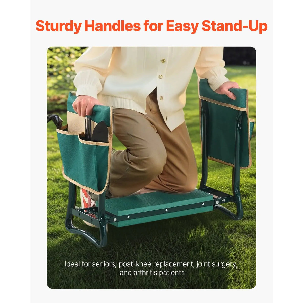 Garden Kneeler and Seat, 6 in Wide Kneeling Pad, Heavy Duty Garden Kneeling Stool, Folding Garden Seat with 2 Tool Bags, Relieve Knee & Back Pain, Portable Garden Bench for Women Grandparents - Image 3