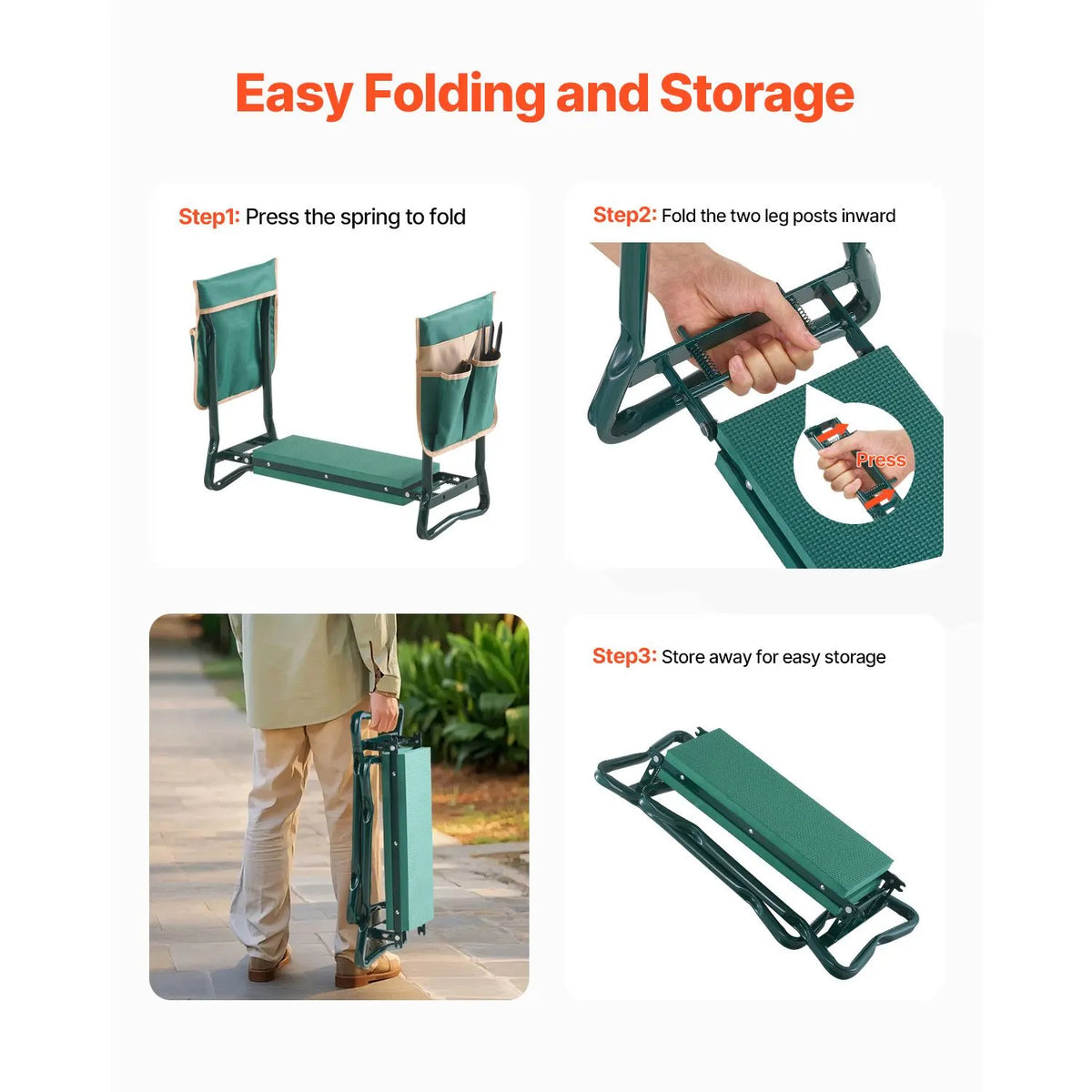 Garden Kneeler and Seat, 6 in Wide Kneeling Pad, Heavy Duty Garden Kneeling Stool, Folding Garden Seat with 2 Tool Bags, Relieve Knee & Back Pain, Portable Garden Bench for Women Grandparents - Image 6