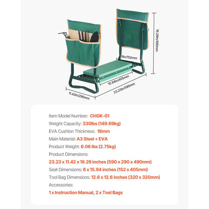 Garden Kneeler and Seat, 6 in Wide Kneeling Pad, Heavy Duty Garden Kneeling Stool, Folding Garden Seat with 2 Tool Bags, Relieve Knee & Back Pain, Portable Garden Bench for Women Grandparents - Image 7