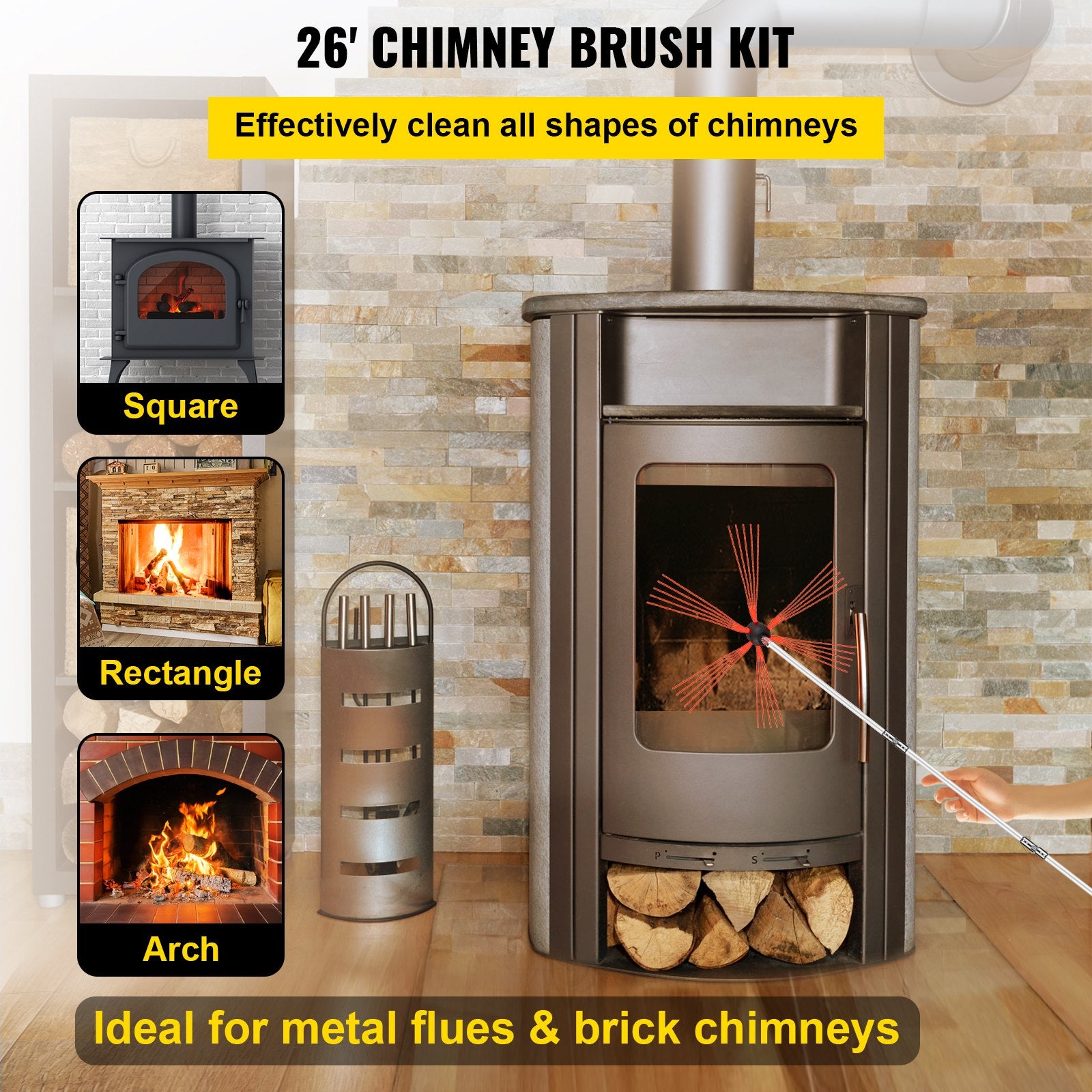 Chimney Sweeping Brush Rotary Chimney Brush 315Inch Chimney Brush Rod Kit 8 Rods with Nylon Flexible Rods (8 Rods) - Image 2