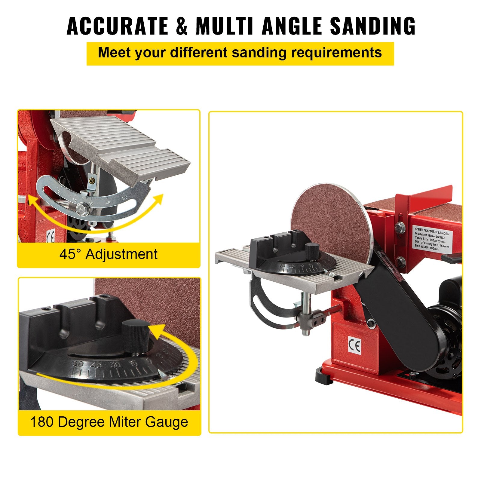 Belt Sander 4" x 36", Disc Combo Sander 6",Electric Adjustable Bench Belt Sander 375W,Grinder Bench Sanding Machine With 4 Rubber Foot Pad - Image 4