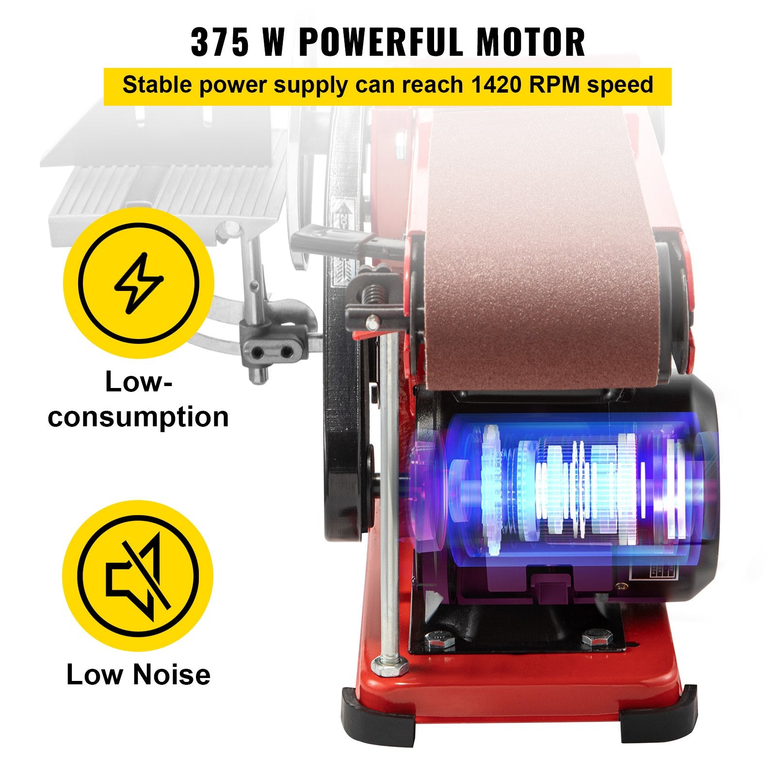 Belt Sander 4" x 36", Disc Combo Sander 6",Electric Adjustable Bench Belt Sander 375W,Grinder Bench Sanding Machine With 4 Rubber Foot Pad - Image 5