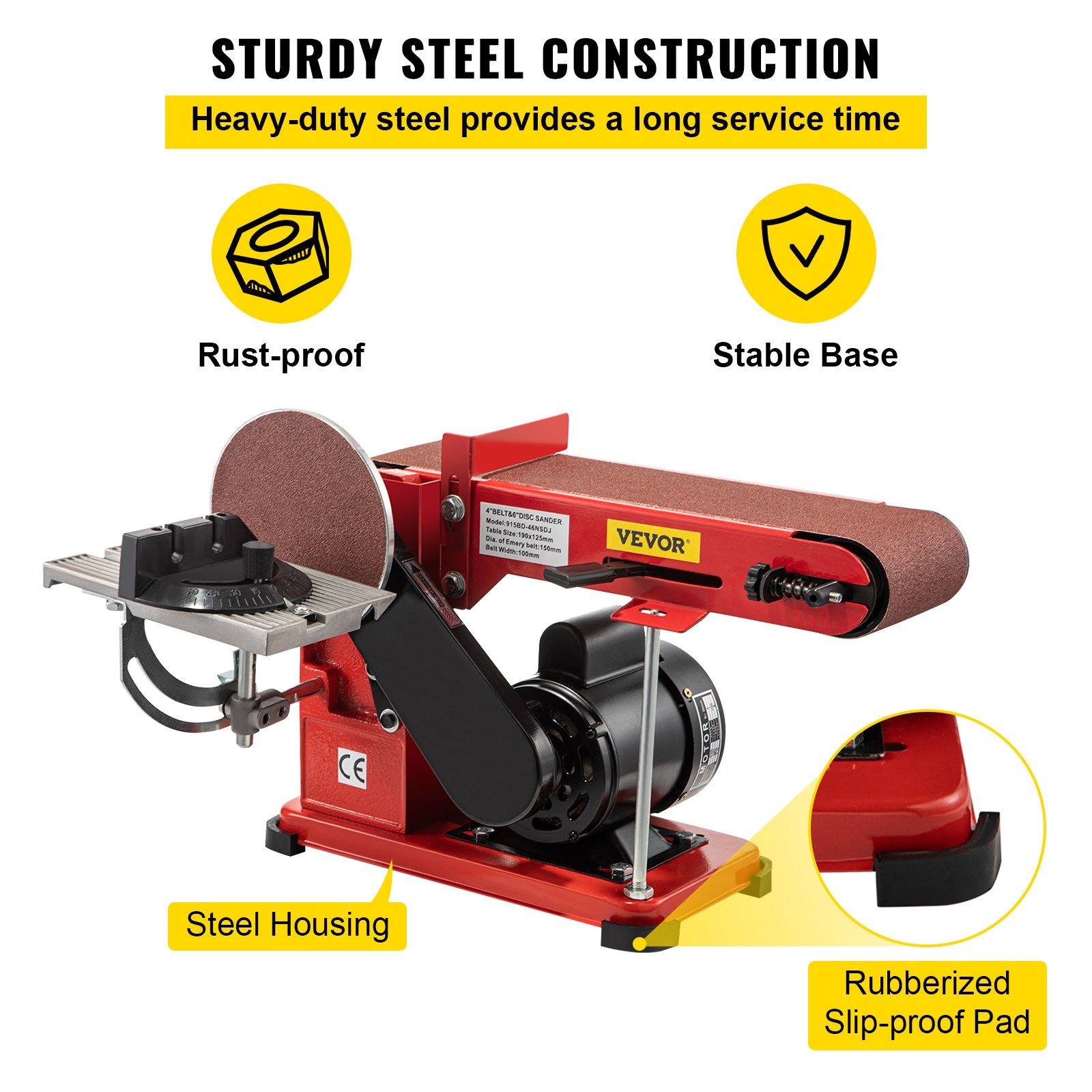 Belt Sander 4" x 36", Disc Combo Sander 6",Electric Adjustable Bench Belt Sander 375W,Grinder Bench Sanding Machine With 4 Rubber Foot Pad - Image 6