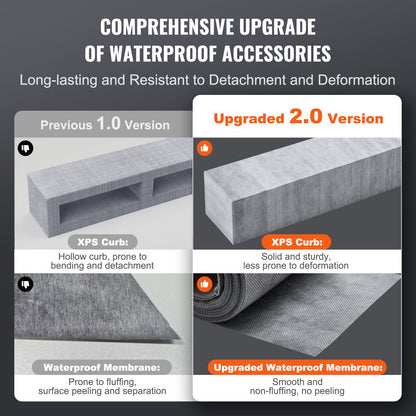Shower Curb Kit, 1828x1828mm, 72"x72" Shower Pan Kit with 50.8mm ABS Central Flange, 101.6mm Stainless Steel Grate, Waterproof Shower Curb & Membrane & Strip, Shower Pan Slope Sticks Fit for Bathroom - Image 4