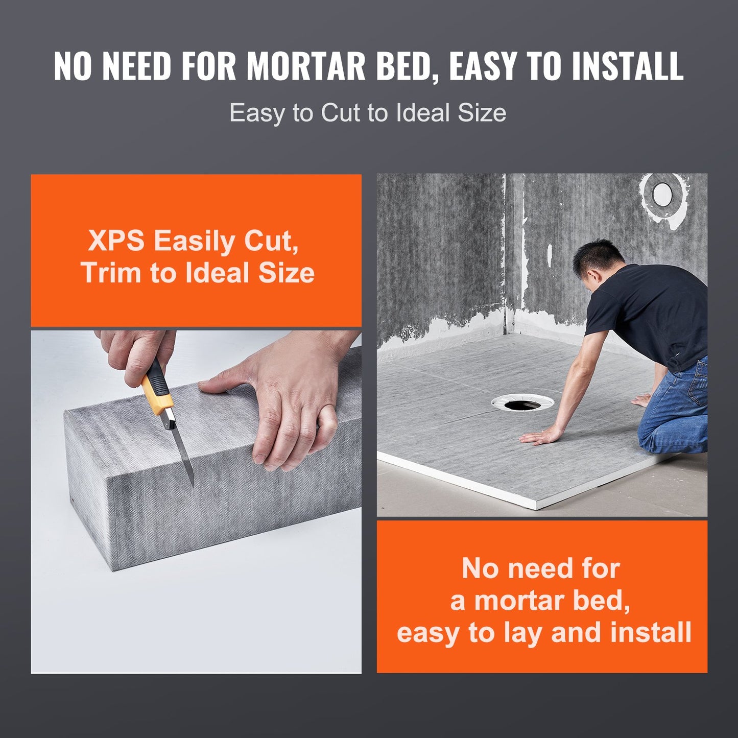 Shower Curb Kit, 1828x1828mm, 72"x72" Shower Pan Kit with 50.8mm ABS Central Flange, 101.6mm Stainless Steel Grate, Waterproof Shower Curb & Membrane & Strip, Shower Pan Slope Sticks Fit for Bathroom - Image 5