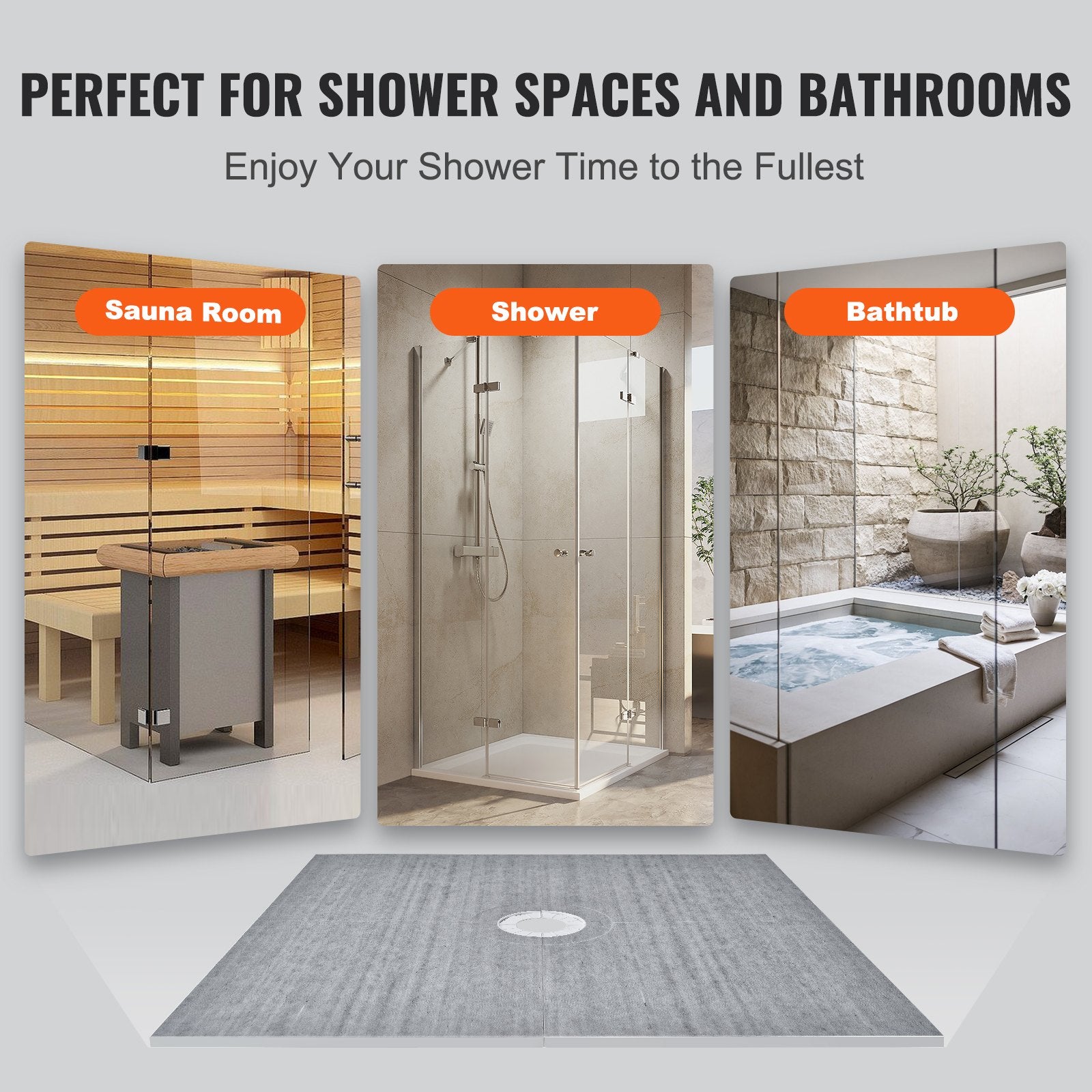 Shower Curb Kit, 1828x1828mm, 72"x72" Shower Pan Kit with 50.8mm ABS Central Flange, 101.6mm Stainless Steel Grate, Waterproof Shower Curb & Membrane & Strip, Shower Pan Slope Sticks Fit for Bathroom - Image 6