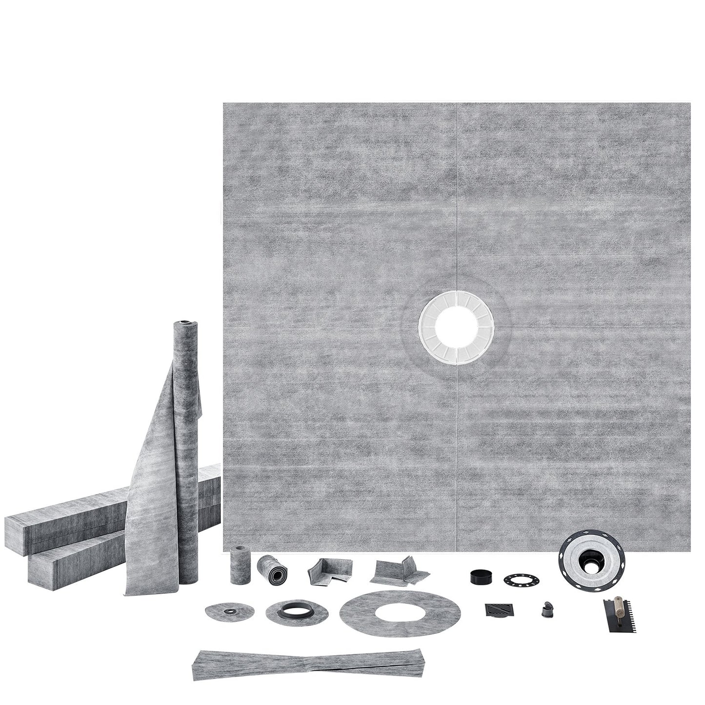 Shower Curb Kit, 1828x1828mm, 72"x72" Shower Pan Kit with 50.8mm ABS Central Flange, 101.6mm Stainless Steel Grate, Waterproof Shower Curb & Membrane & Strip, Shower Pan Slope Sticks Fit for Bathroom - Image 9