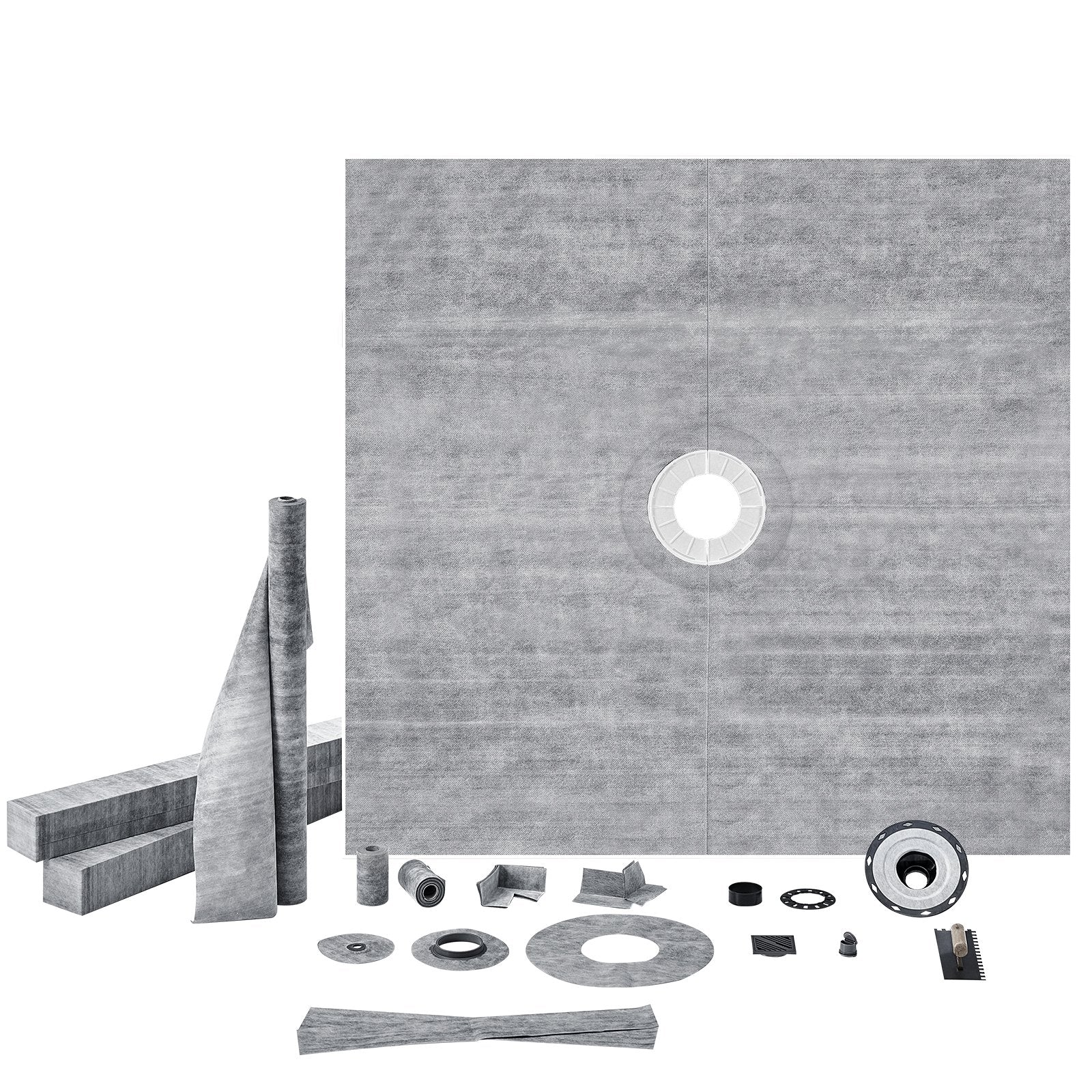 Shower Curb Kit, 1828x1828mm, 72"x72" Shower Pan Kit with 50.8mm ABS Central Flange, 101.6mm Stainless Steel Grate, Waterproof Shower Curb & Membrane & Strip, Shower Pan Slope Sticks Fit for Bathroom - Image 9
