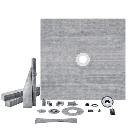 Shower Curb Kit, 1828x1828mm, 72"x72" Shower Pan Kit with 50.8mm ABS Central Flange, 101.6mm Stainless Steel Grate, Waterproof Shower Curb & Membrane & Strip, Shower Pan Slope Sticks Fit for Bathroom - Image 9