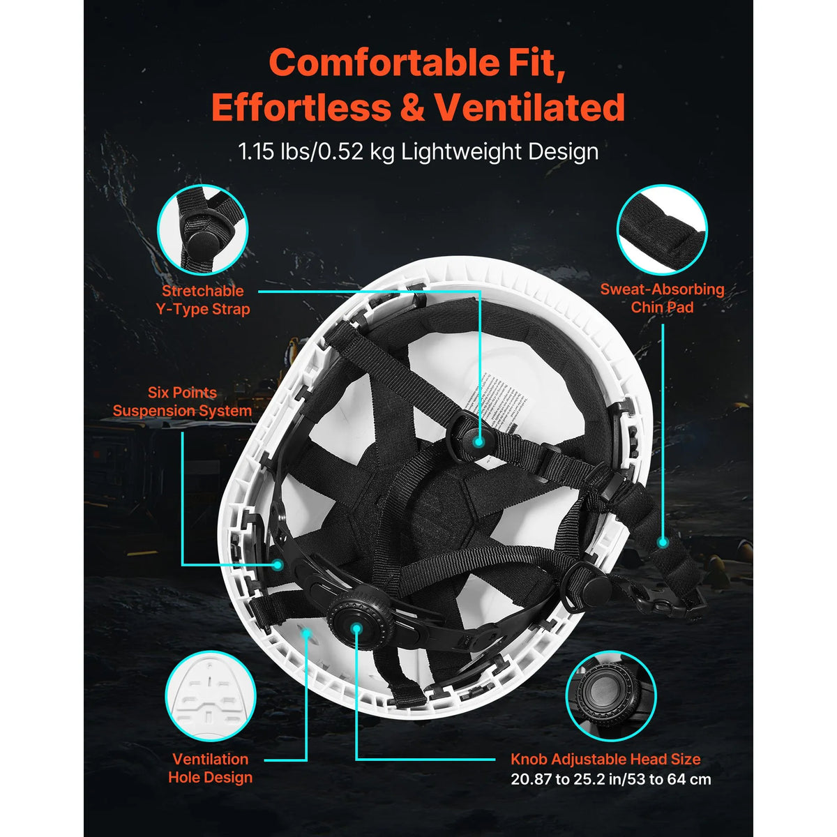 Safety Helmet, ANSI/ISEA Z89.1 Approved ABS Safety Hard Hat with 6-Point Ratchet Suspension, Adjustable Vented Hardhat for Men Women Adults, for Outdoor Indoor Industrial Construction Workwear - Image 4