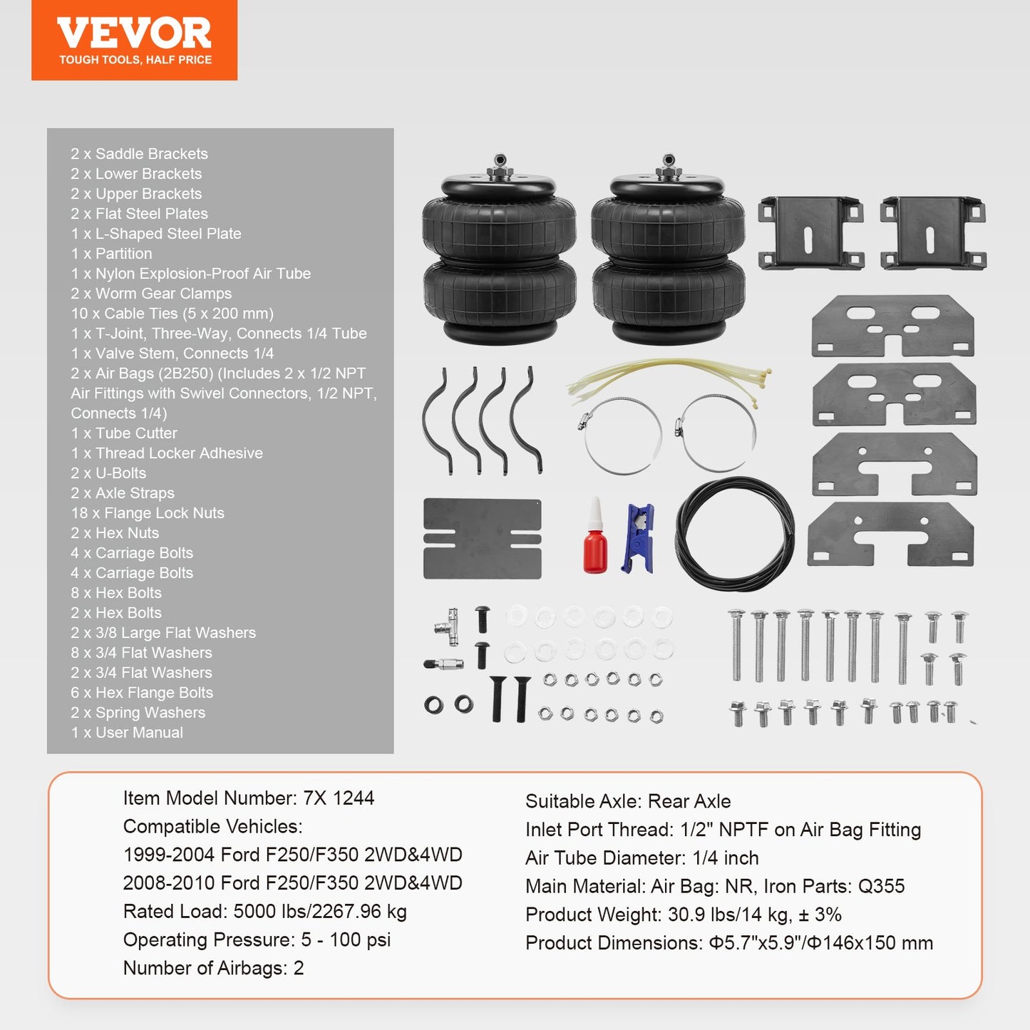 Air Bag Suspension Kit, Air Springs Suspension Bag Kit Compatible with 1999-2004 Ford F250/F350 2WD 4WD, 2008-2010 Ford F250/F350 2WD 4WD, 5000 lbs Loading, 5 to 100 PSI - Image 7