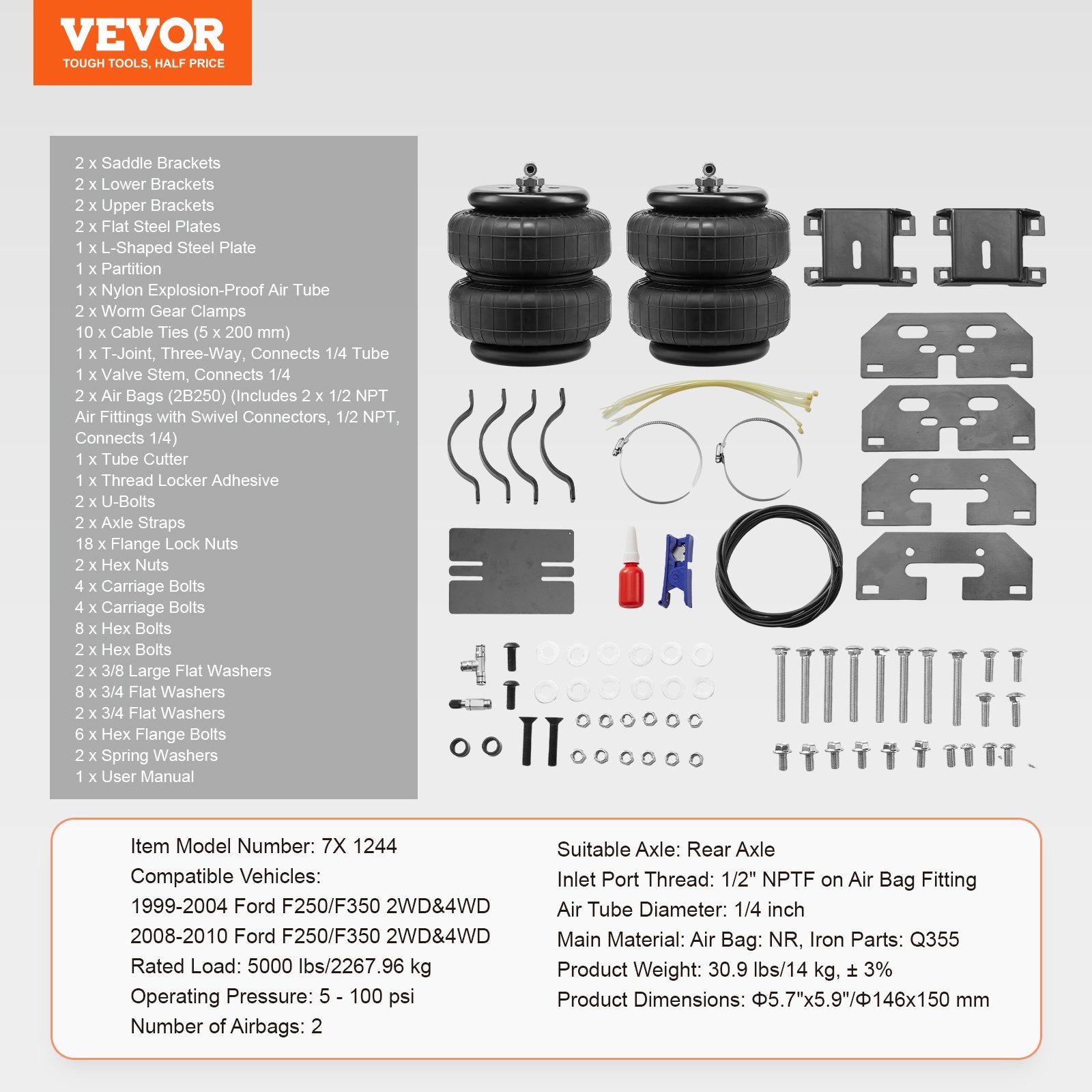 Air Bag Suspension Kit, Air Springs Suspension Bag Kit Compatible with 1999-2004 Ford F250/F350 2WD 4WD, 2008-2010 Ford F250/F350 2WD 4WD, 5000 lbs Loading, 5 to 100 PSI - Image 7