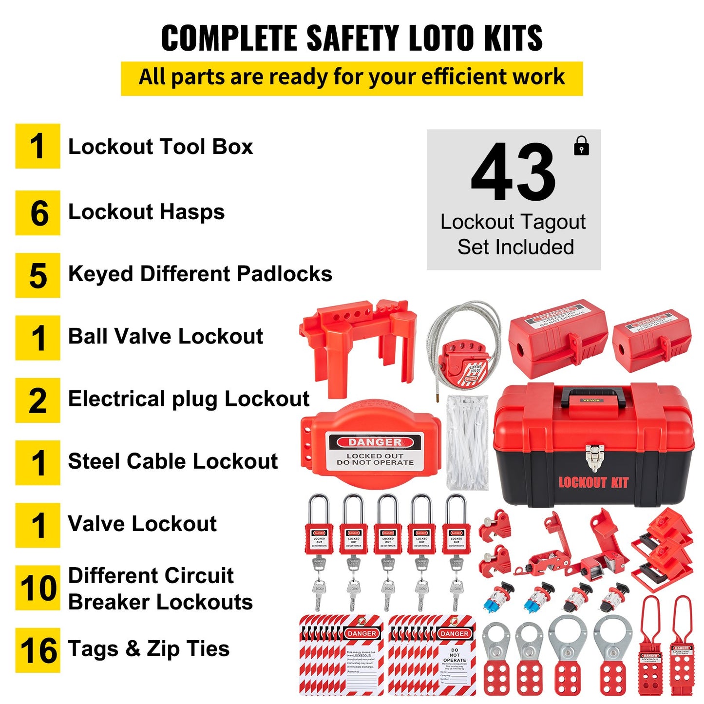 42 PCS Lockout Tagout Kits Electrical Loto Kit for Electrical Risk Removal - Image 3
