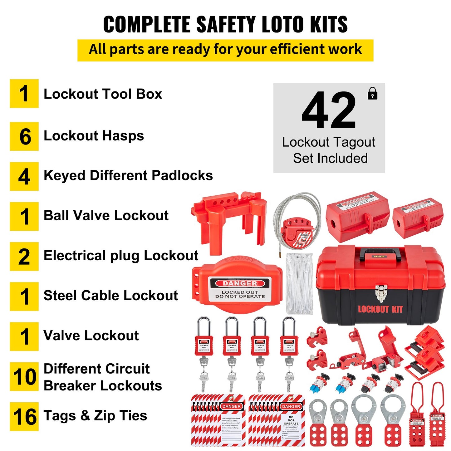 42 PCS Lockout Tagout Kits Electrical Loto Kit for Electrical Risk Removal - Image 3
