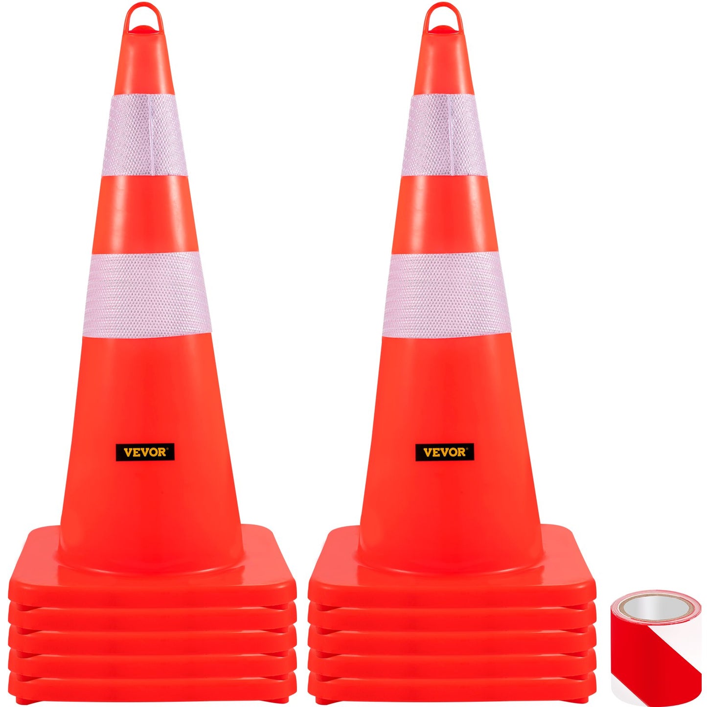 Safety Cones, 10PCS 28\" Traffic Cones, PVC Orange Construction Cones, 2 Reflective Collars Traffic Cones with Weighted Base and Hand-Held Ring Used for Traffic Control, Driveway Road Parking