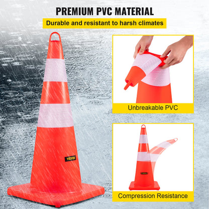 Safety Cones, 10PCS 28\" Traffic Cones, PVC Orange Construction Cones, 2 Reflective Collars Traffic Cones with Weighted Base and Hand-Held Ring Used for Traffic Control, Driveway Road Parking - Image 3