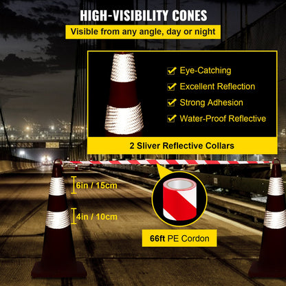 Safety Cones, 10PCS 28\" Traffic Cones, PVC Orange Construction Cones, 2 Reflective Collars Traffic Cones with Weighted Base and Hand-Held Ring Used for Traffic Control, Driveway Road Parking - Image 4