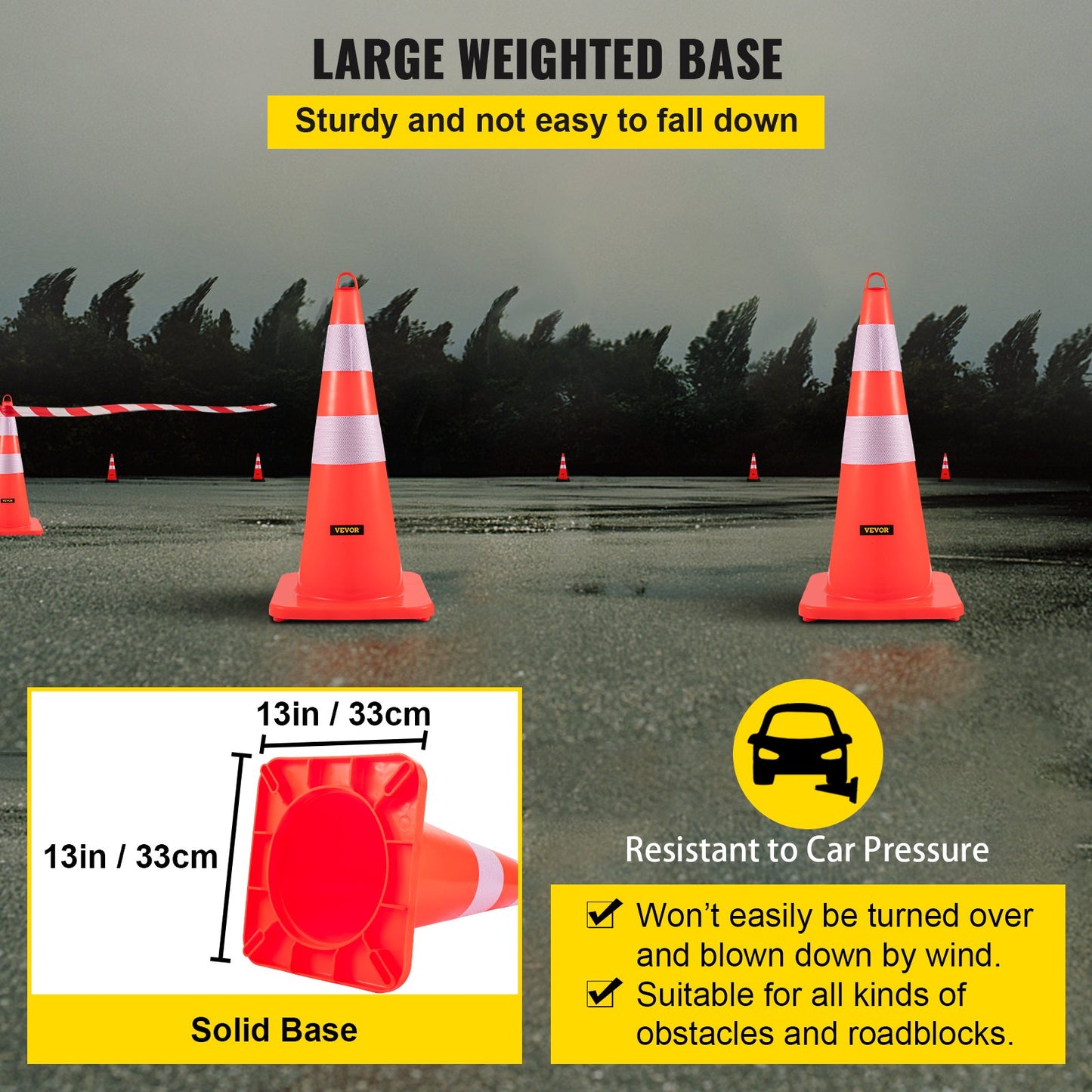 Safety Cones, 10PCS 28\" Traffic Cones, PVC Orange Construction Cones, 2 Reflective Collars Traffic Cones with Weighted Base and Hand-Held Ring Used for Traffic Control, Driveway Road Parking - Image 5