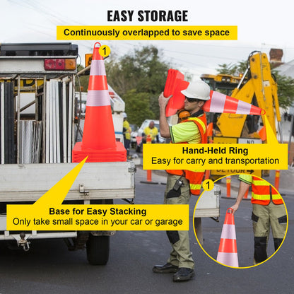 Safety Cones, 10PCS 28\" Traffic Cones, PVC Orange Construction Cones, 2 Reflective Collars Traffic Cones with Weighted Base and Hand-Held Ring Used for Traffic Control, Driveway Road Parking - Image 6