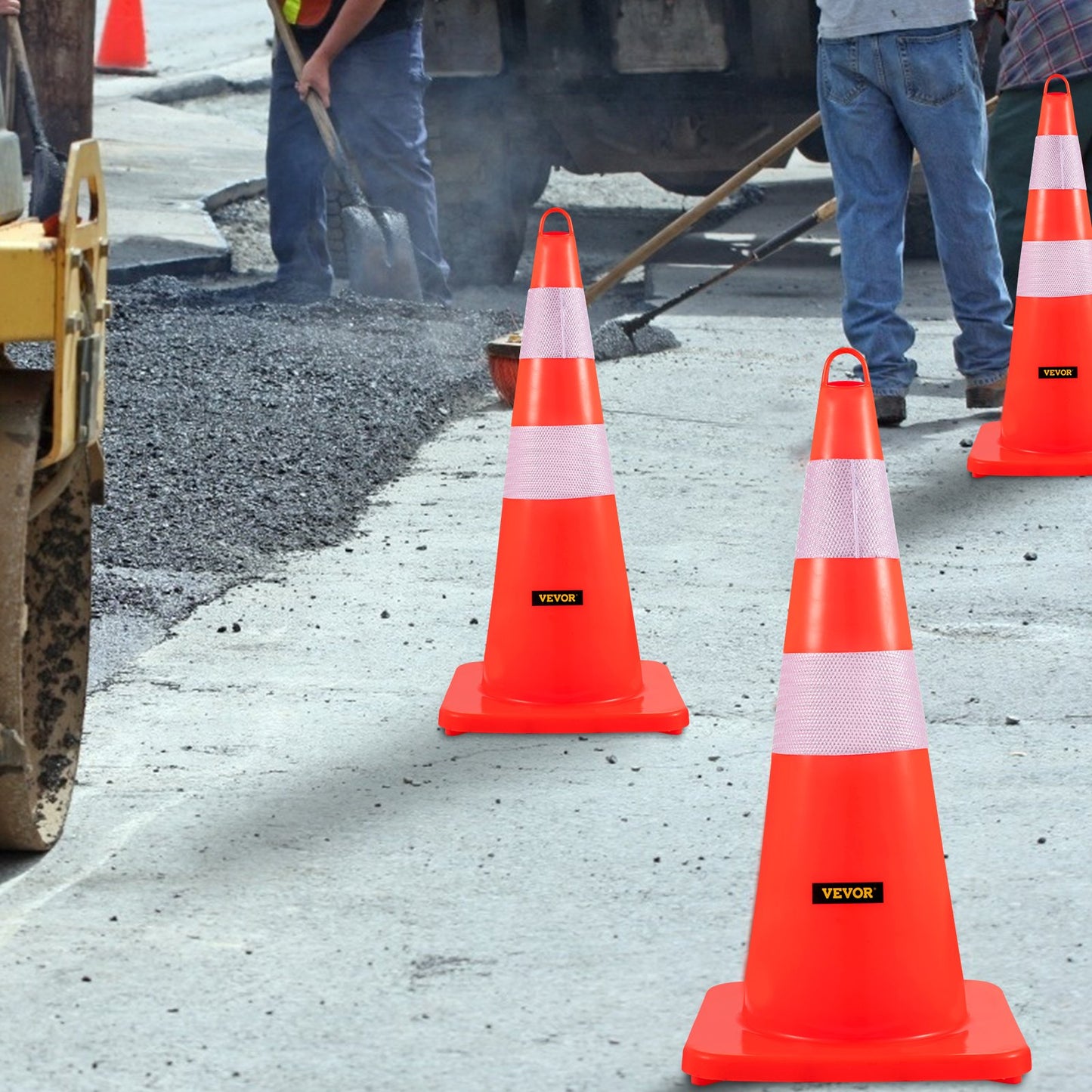 Safety Cones, 10PCS 28\" Traffic Cones, PVC Orange Construction Cones, 2 Reflective Collars Traffic Cones with Weighted Base and Hand-Held Ring Used for Traffic Control, Driveway Road Parking - Image 8