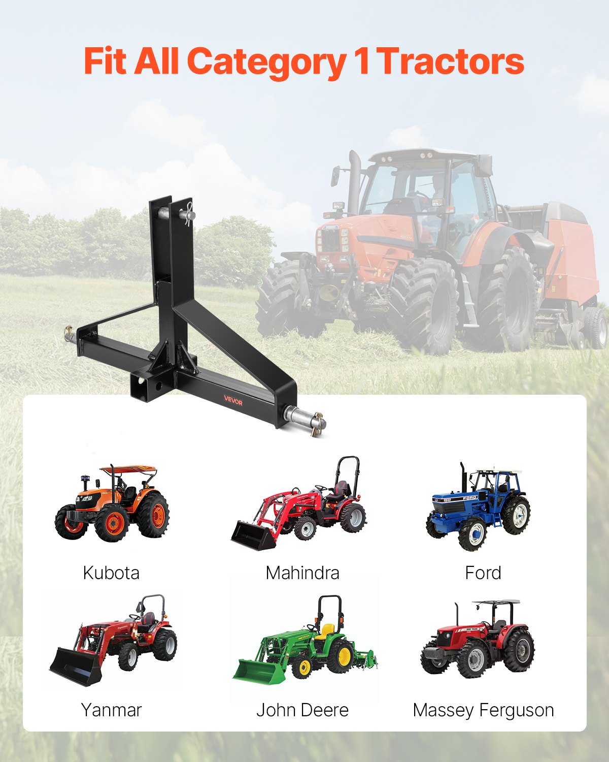 3 Point Trailer Hitch with 2 in Receiver, 3pt Quick Hitch Attachment for Category 1 Tractor, 3000lbs Capacity, Tow Drawbar Adapter, Compatible with Kubota, Mahindra, Ford, Yanmar, John Deere - Image 2