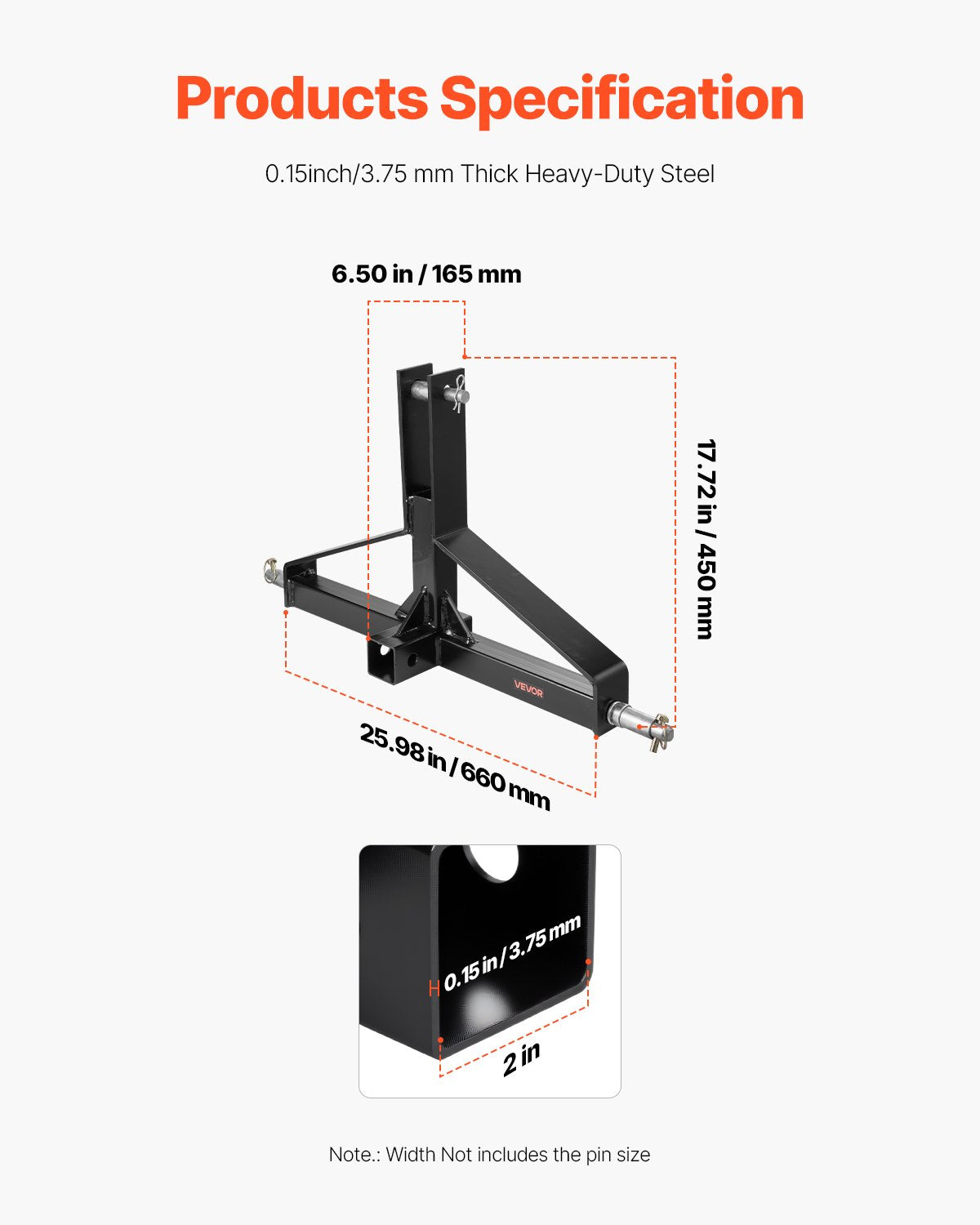 3 Point Trailer Hitch with 2 in Receiver, 3pt Quick Hitch Attachment for Category 1 Tractor, 3000lbs Capacity, Tow Drawbar Adapter, Compatible with Kubota, Mahindra, Ford, Yanmar, John Deere - Image 3