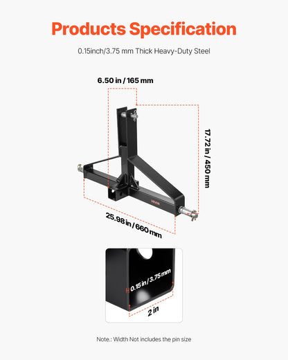 3 Point Trailer Hitch with 2 in Receiver, 3pt Quick Hitch Attachment for Category 1 Tractor, 3000lbs Capacity, Tow Drawbar Adapter, Compatible with Kubota, Mahindra, Ford, Yanmar, John Deere - Image 3